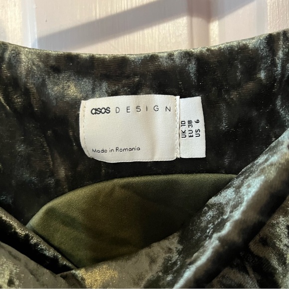 ASOS Crushed Velvet Trim Detail Draped Maxi Dress Green Size 6 - Picture 9 of 14